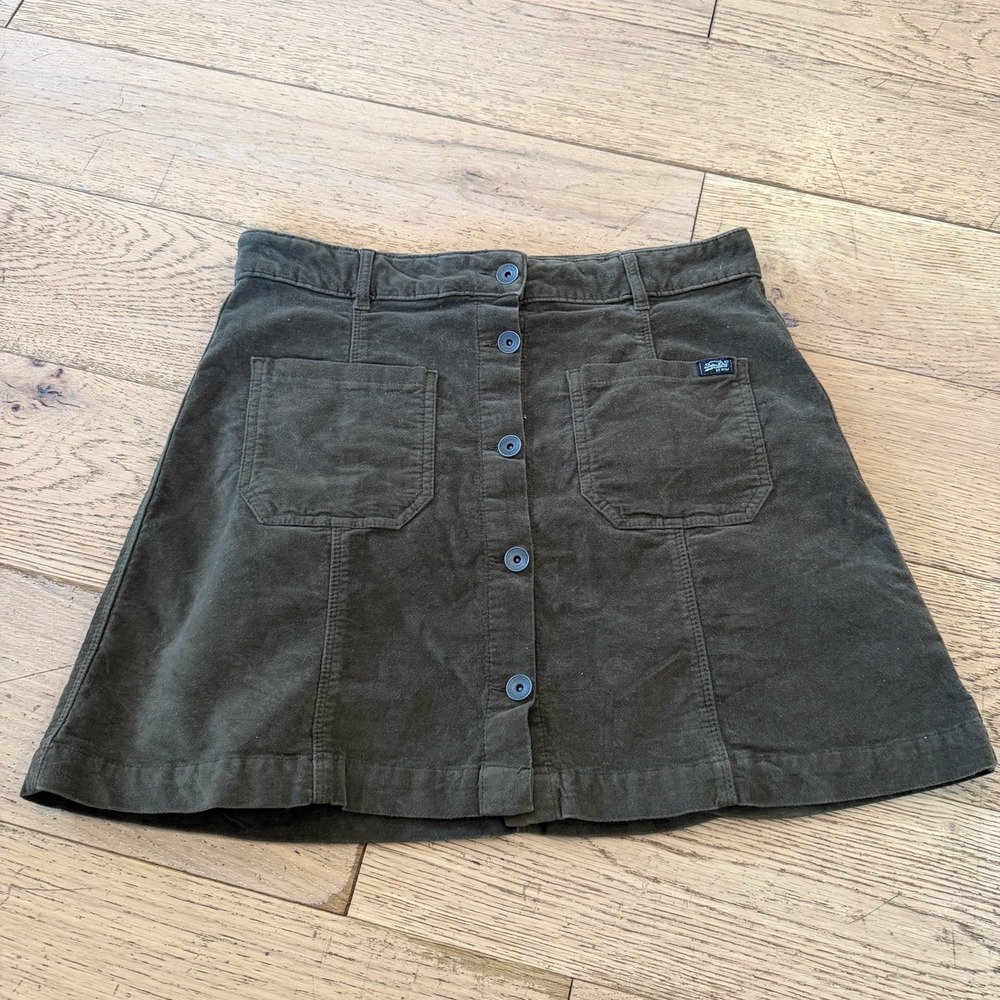 Superdry Corduroy Mini‎ Skirt Green Button Front A-Line G72000YN Size 10 (417)